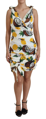 White Coconut Print Sheath Mini Silk Dress Dolce & Gabbana