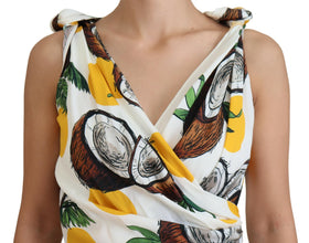 White Coconut Print Sheath Mini Silk Dress Dolce & Gabbana