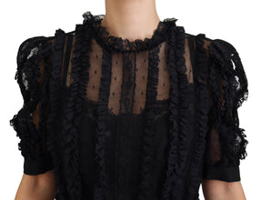 Black Lace Trim A-line Mini Nylon Dress Dolce & Gabbana