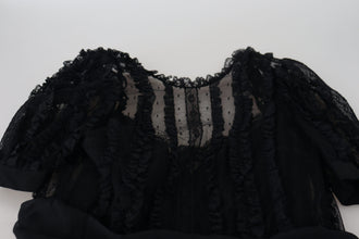 Black Lace Trim A-line Mini Nylon Dress Dolce & Gabbana
