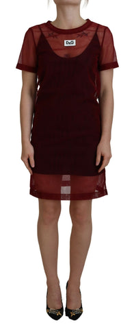 Maroon Nylon Two Layer Shift Mini Dress Dolce & Gabbana