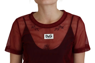 Maroon Nylon Two Layer Shift Mini Dress Dolce & Gabbana