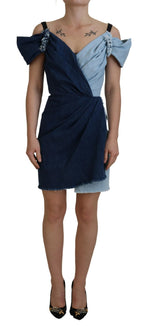 Two Tone Blue Patchwork Denim Mini Dress Dolce & Gabbana