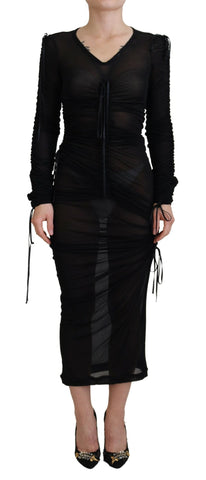 Black Viscose Bodycon Sheath Midi Dress Dolce & Gabbana