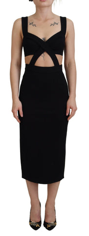 Black Viscose Bodycon Sheath Midi Dress Dolce & Gabbana