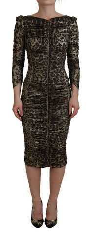 Multicolor Leopard Bodycon Sheath Midi Dress Dolce & Gabbana