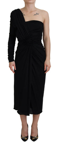 Black Wrap Sheath One Shoulder Wool Dress Dolce & Gabbana