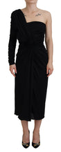 Black Wrap Sheath One Shoulder Wool Dress Dolce & Gabbana