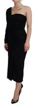 Black Wrap Sheath One Shoulder Wool Dress Dolce & Gabbana