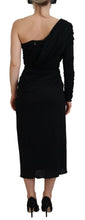 Black Wrap Sheath One Shoulder Wool Dress Dolce & Gabbana