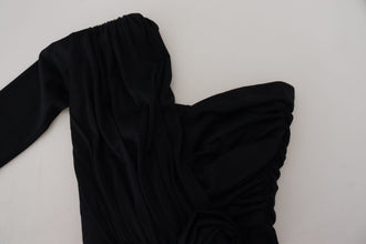 Black Wrap Sheath One Shoulder Wool Dress Dolce & Gabbana