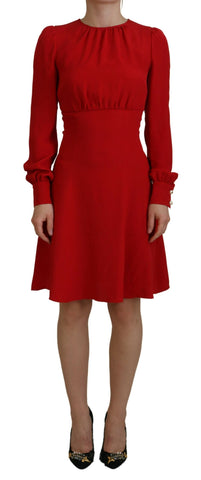 Red Silk Sheath A-line Knee Length Dress Dolce & Gabbana