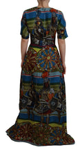 Multicolor Sicily Silk A-line Long Gown Dress Dolce & Gabbana