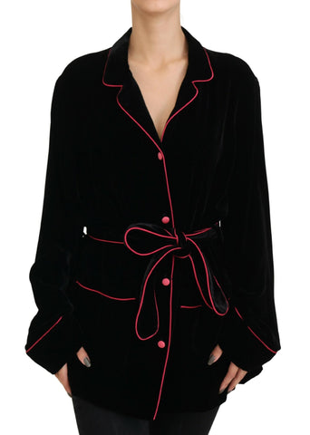 Black Button Belted Blazer Viscose Jacket Dolce & Gabbana