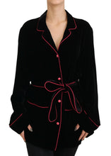 Black Button Belted Blazer Viscose Jacket Dolce & Gabbana