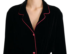 Black Button Belted Blazer Viscose Jacket Dolce & Gabbana