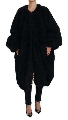 Black Cashmere Blend Faux Fur Coat Jacket Dolce & Gabbana