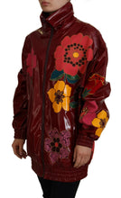 Maroon Floral Full Zip Polyester Women Jacket Dolce & Gabbana