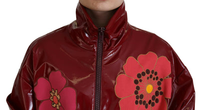 Maroon Floral Full Zip Polyester Women Jacket Dolce & Gabbana