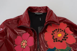 Maroon Floral Full Zip Polyester Women Jacket Dolce & Gabbana