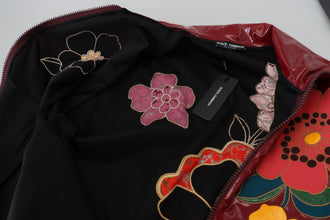 Maroon Floral Full Zip Polyester Women Jacket Dolce & Gabbana
