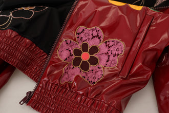 Maroon Floral Full Zip Polyester Women Jacket Dolce & Gabbana