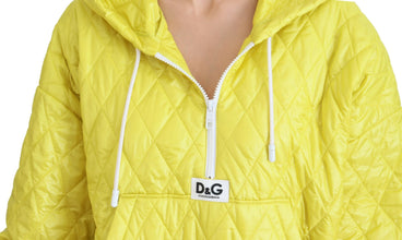 Yellow Nylon Quilted Hooded Pullover Jacket Dolce & Gabbana
