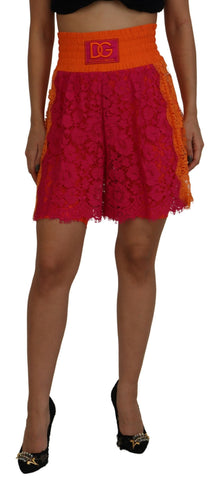 Pink Orange Lace Cotton High Waist Shorts Dolce & Gabbana