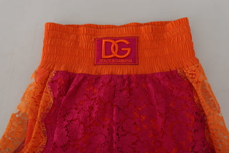 Pink Orange Lace Cotton High Waist Shorts Dolce & Gabbana