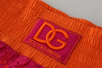 Pink Orange Lace Cotton High Waist Shorts Dolce & Gabbana
