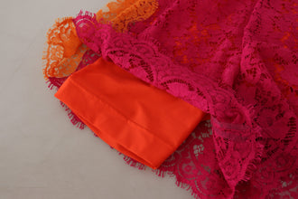 Pink Orange Lace Cotton High Waist Shorts Dolce & Gabbana