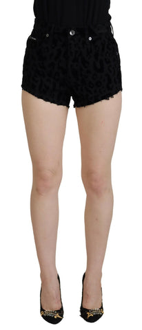 Black Denim Cotton Stretch Hot Pants Shorts Dolce & Gabbana