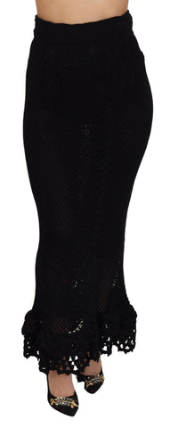 Black Knitted Cotton High Waist Mermaid Skirt Dolce & Gabbana