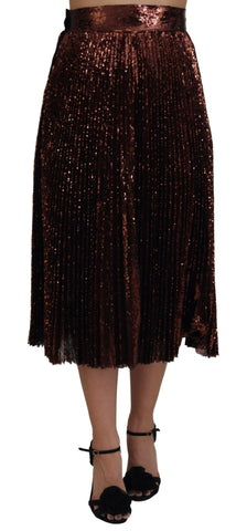 Bronze Sequined High Waist A-line Maxi Skirt Dolce & Gabbana