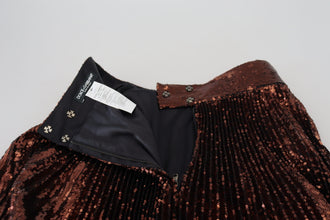 Bronze Sequined High Waist A-line Maxi Skirt Dolce & Gabbana