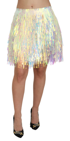 Multicolor Iridescent Fringed Tulle Skirt Dolce & Gabbana