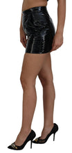 Shiny Black High Waist A-line Mini Skirt Dolce & Gabbana