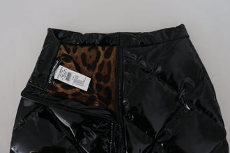 Shiny Black High Waist A-line Mini Skirt Dolce & Gabbana