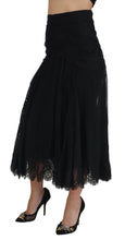 Black Silk Lace Trim High Waist Midi Skirt Dolce & Gabbana