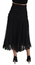 Black Silk Lace Trim High Waist Midi Skirt Dolce & Gabbana