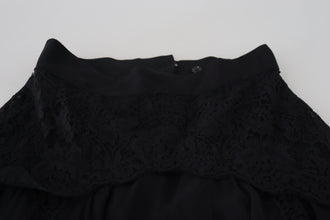 Black Silk Lace Trim High Waist Midi Skirt Dolce & Gabbana