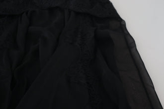 Black Silk Lace Trim High Waist Midi Skirt Dolce & Gabbana