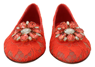 Red Taormina Lace Crystals Ballet Flats Shoes Dolce & Gabbana