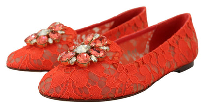 Red Taormina Lace Crystals Ballet Flats Shoes Dolce & Gabbana