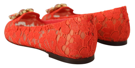 Red Taormina Lace Crystals Ballet Flats Shoes Dolce & Gabbana