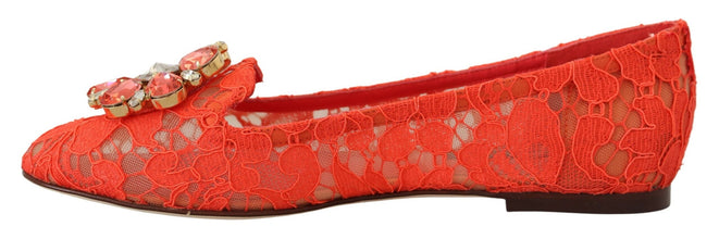 Red Taormina Lace Crystals Ballet Flats Shoes Dolce & Gabbana