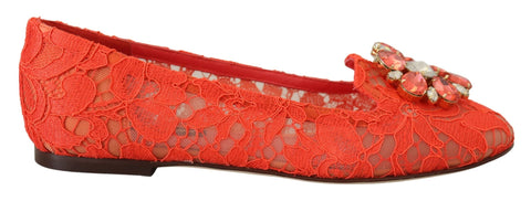 Red Taormina Lace Crystals Ballet Flats Shoes Dolce & Gabbana