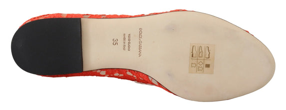 Red Taormina Lace Crystals Ballet Flats Shoes Dolce & Gabbana