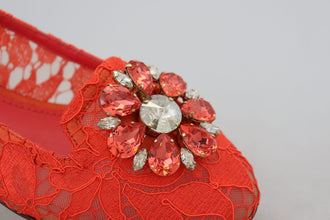 Red Taormina Lace Crystals Ballet Flats Shoes Dolce & Gabbana