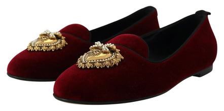 Bordeaux Velvet Slip-On Loafers Flats Shoes Dolce & Gabbana